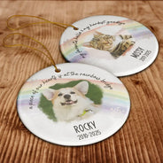 Pet Lovers,Pet Mom,Pet Dad,Pet Couple,Dog Lovers,Dog Mom,Dog Dad,Dog Couple,Cat Lovers,Cat Mom,Cat Dad,Cat Couple,Memorial,Sad,Christmas - Custom Photo A Best Friend Is Never Forgotten - Personalized Circle Ceramic Ornament