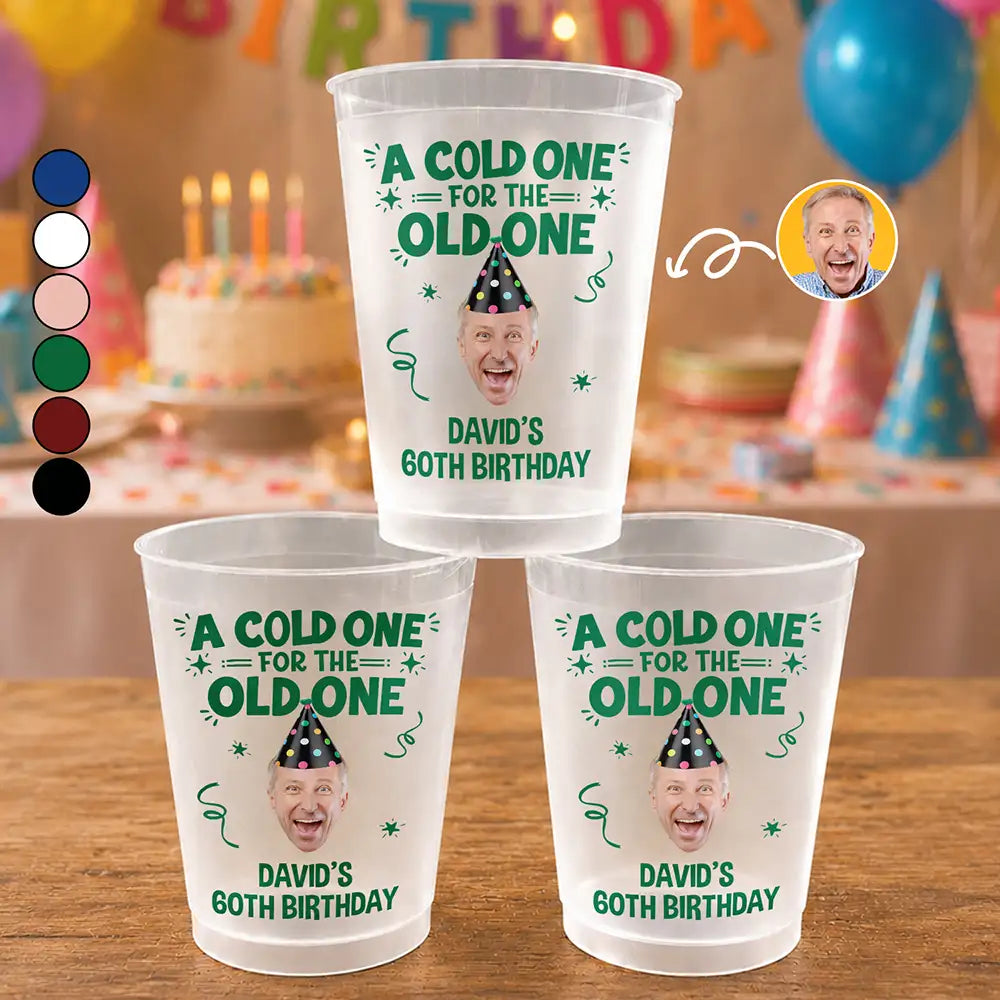 Family,Gift For Bestie,Gift For Men,Gift For Women,Gift For Yourself,Gift For Mother,Gift For Grandpa,Gift For Father,Photo,Humorous - Custom Photo A Cold One For The Old One - Personalized Frosted Cups