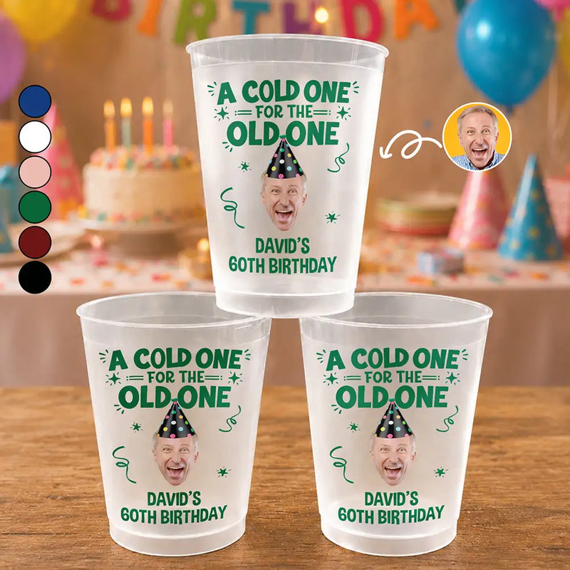 Family,Gift For Bestie,Gift For Men,Gift For Women,Gift For Yourself,Gift For Mother,Gift For Grandpa,Gift For Father,Photo,Humorous - Custom Photo A Cold One For The Old One - Personalized Frosted Cups