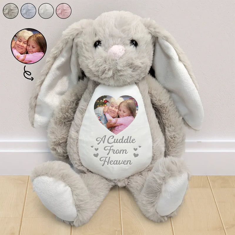 Memorial,Family,Gift For Grandparents,Parents,Sad - Custom Photo A Cuddle From Heaven Memorial - Personalized Soft Toy Bunny