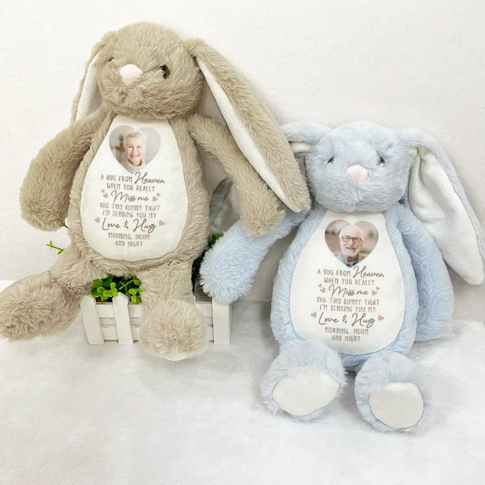 Memorial,Family,Gift For Grandparents,Parents,Sad - Custom Photo A Hug From Heaven - Personalized Soft Toy Bunny