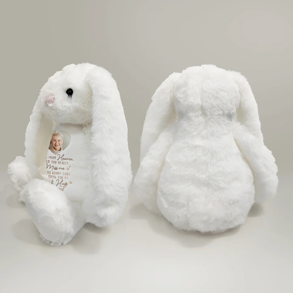 Memorial,Family,Gift For Grandparents,Parents,Sad - Custom Photo A Hug From Heaven - Personalized Soft Toy Bunny
