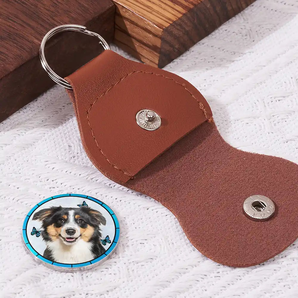 Pet Lovers,Pet Mom,Pet Dad,Memorial - Custom Photo A Hug From Heaven I Am Here By Your Side - Personalized Leather Pocket Hug