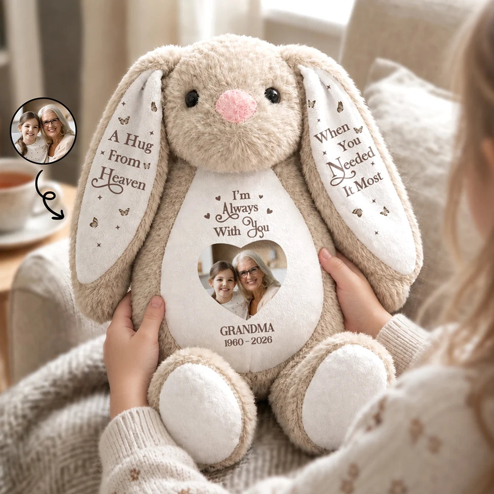 Custom Photo A Hug From Heaven Memorial Gift For Kids Loss Of A Loved One - Personalized Soft Toy Bunny