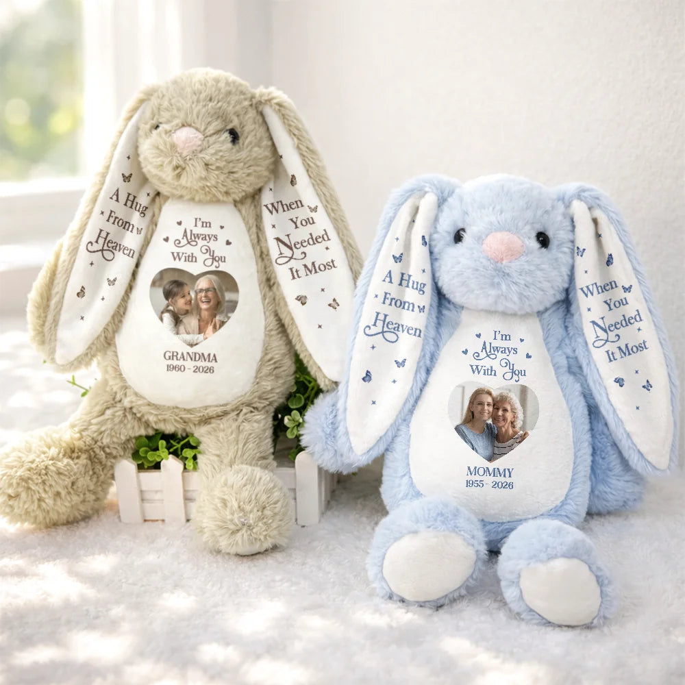 Memorial Loved One,Christmas,Custom Photo,Sympathetic,Gift For Kids,Memorial,Upload Full Photo - Custom Photo A Hug From Heaven Memorial Gift For Kids Loss Of A Loved One - Personalized Soft Toy Bunny