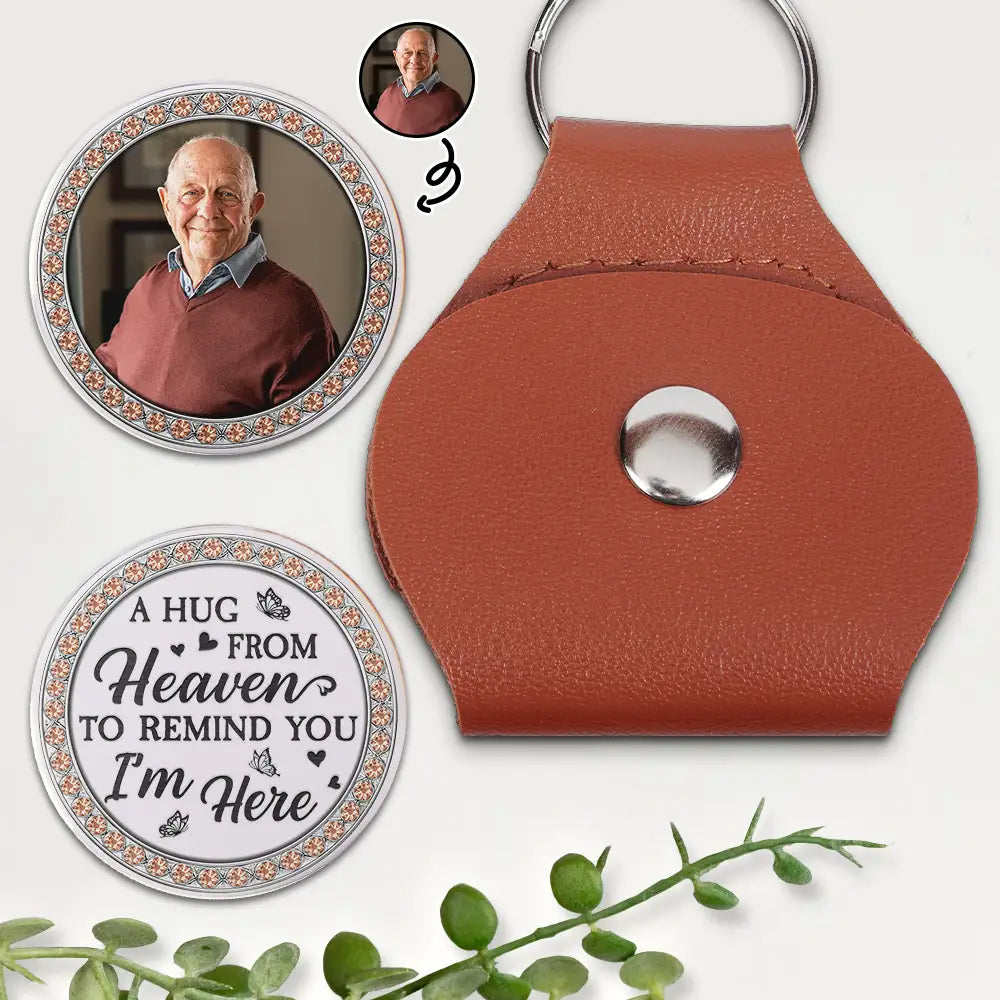 Custom Photo, Memorial, Family, Parents, Gift For Grandparents, Love - Custom Photo A Hug From Heaven Printed Gemstone Art - Personalized Leather Pocket Hug