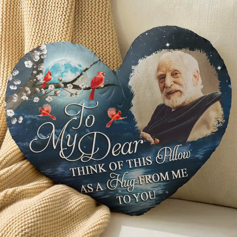 Family, Memorial, Custom Photo, Love - Custom Photo A Hug From Heaven When You Really Miss Me Memorial - Personalized Heart Shaped Pillow