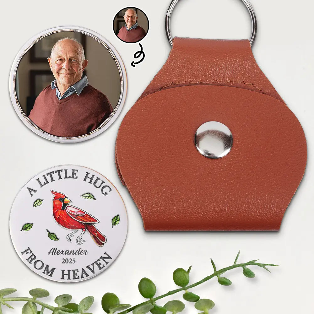 Memorial,Custom Photo,Family,Love,Parents,Gift For Grandparents - Custom Photo A Little Hug From Heaven - Personalized Leather Pocket Hug