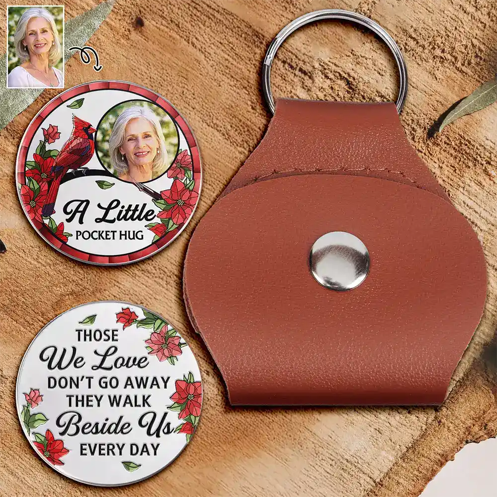 Custom Photo A Little Hug Memorial Those We Love - Personalized Leather Pocket Hug