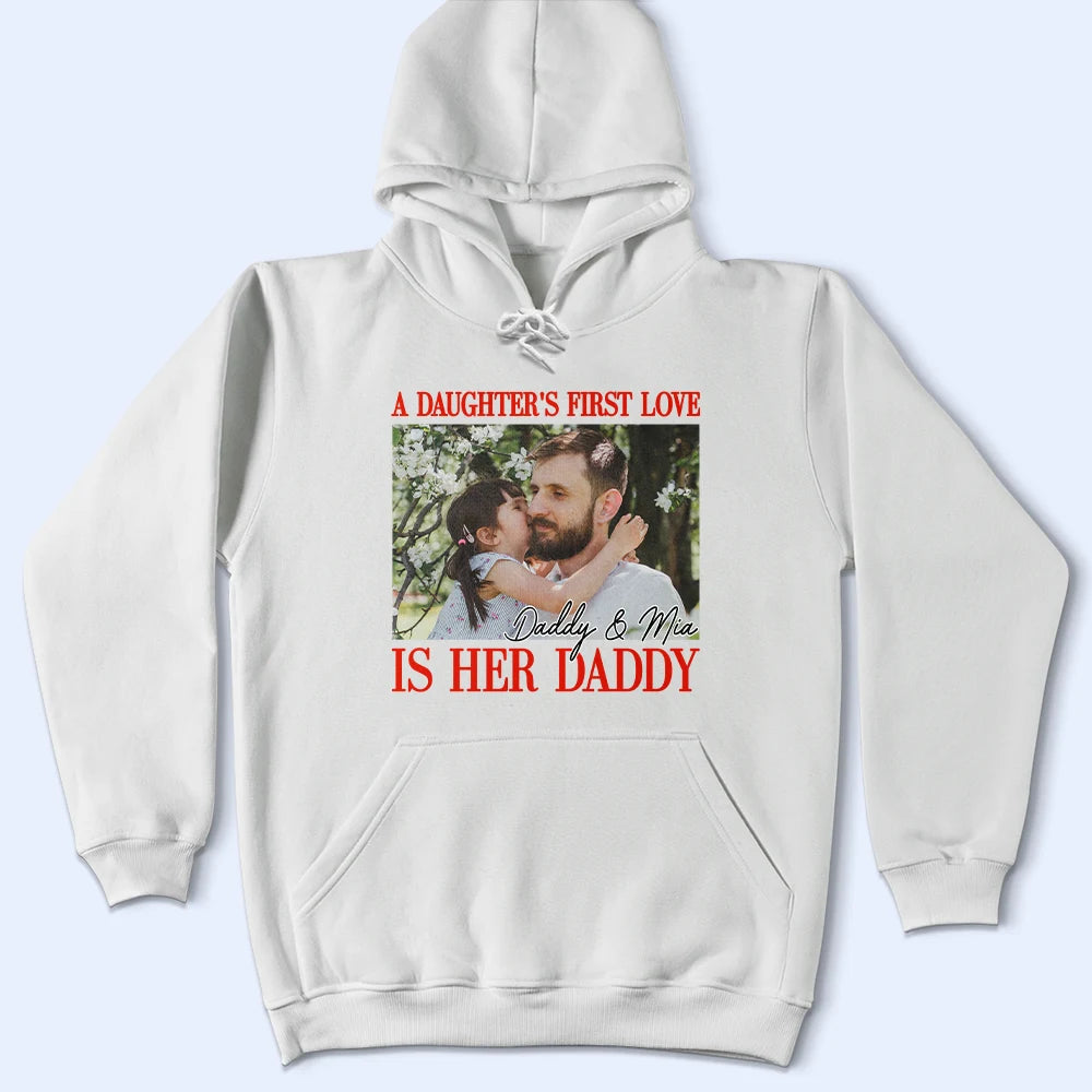 Custom Photo,Gift For Father,Dad - Daughters (Young),Dad - Sons,Happy,Non-Eng,Photo,Inspirational - Custom Photo A Son's First Hero A Daughter's First Love - Personalized T Shirt