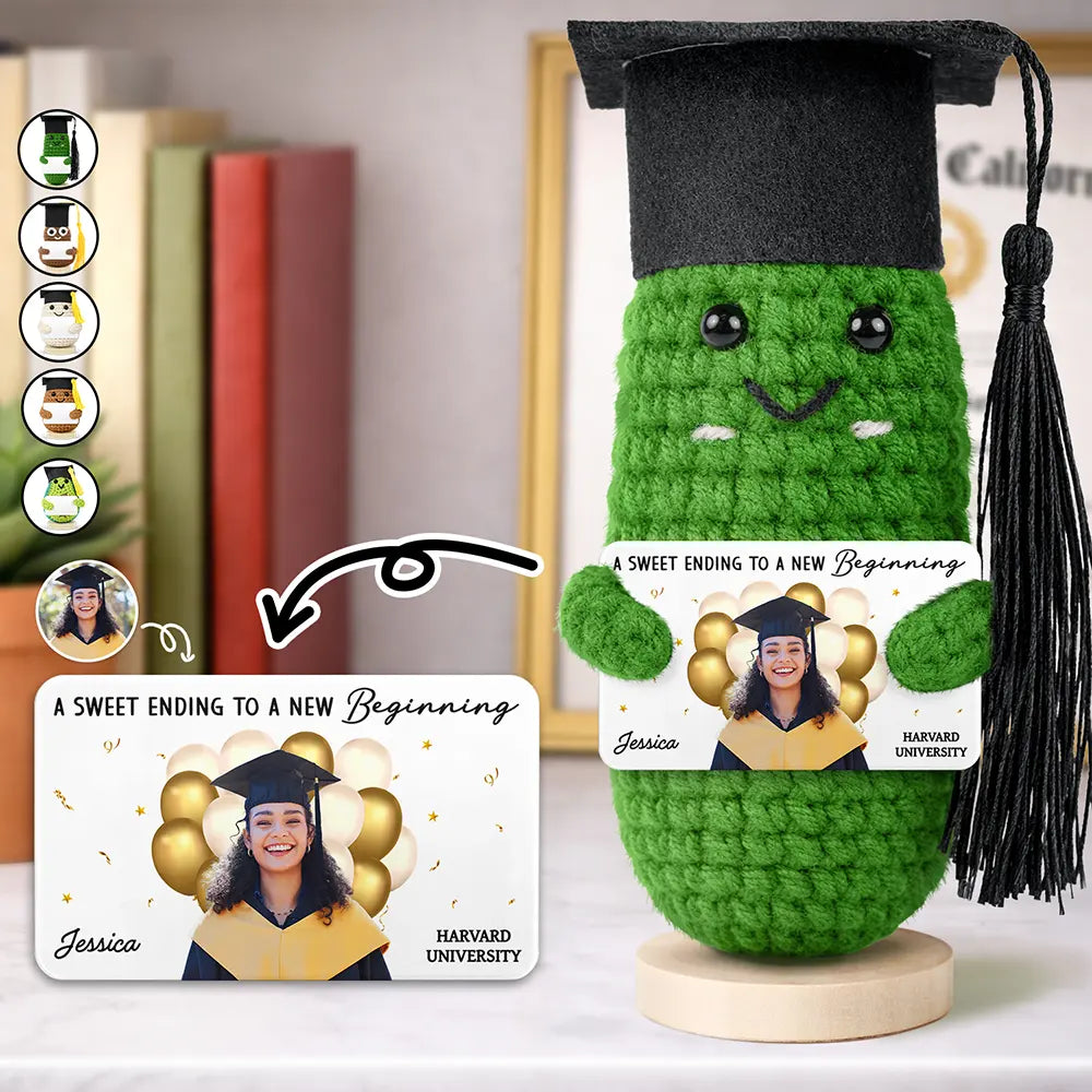 Graduation, Gift For Women, Gift For Men, Gift For Daughter, Gift For Son, Gift For Bestie, Happy, Funny - Custom Photo A Sweet Ending To A New Beginning - Personalized Doll Crochet With Custom Card