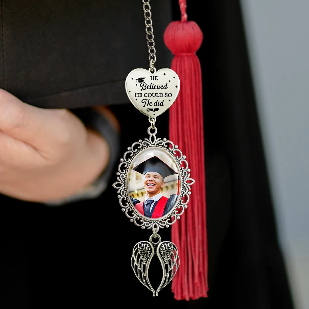 Graduation,Gift For Daughter,Dad - Daughters (Adult),Mom - Daughters (Adult),Happy,Dad - Sons,Gift For Son,Mom - Sons - Custom Photo A Sweet Ending To A New Beginning - Personalized Graduation Tassel Charm