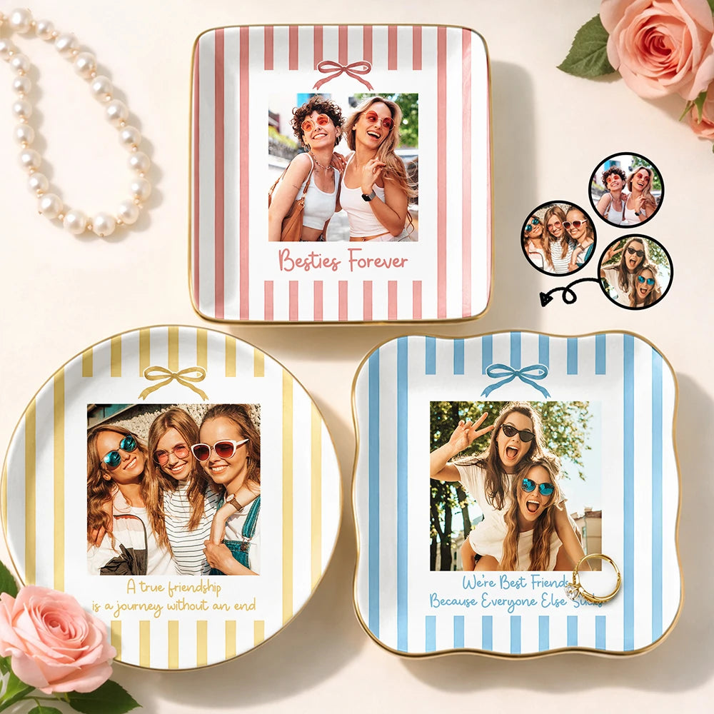 Custom Photo A True Friendship Is A Journey Without An End Besties Portrait - Personalized Ring Dish