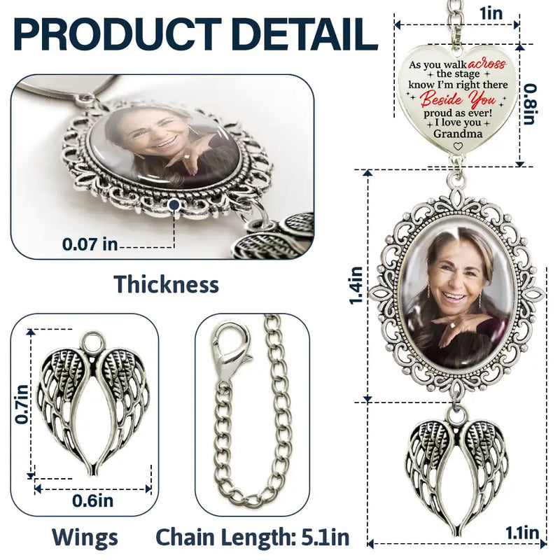 Graduation,Gift For Yourself,Custom Photo,Memorial,Sad - Custom Photo Across The Stage Know I'm Right There - Personalized Graduation Tassel Charm
