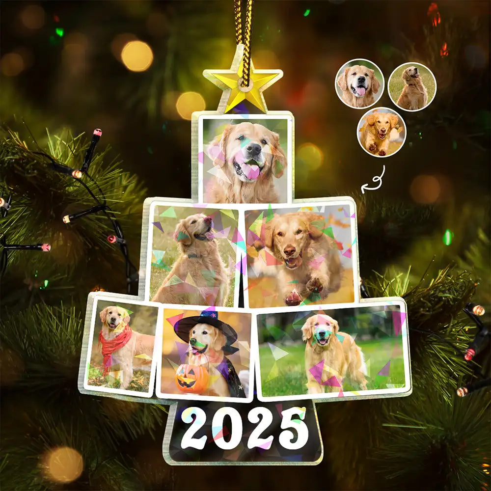 Custom Photo Album Style Christmas Tree - Personalized Holographic Acrylic Ornament