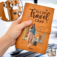 Gift For Yourself,Gift For Women,Gift For Men,Travel,Happy,Custom Photo - Custom Photo All My Travel Crap - Personalized Leather Cable Bag