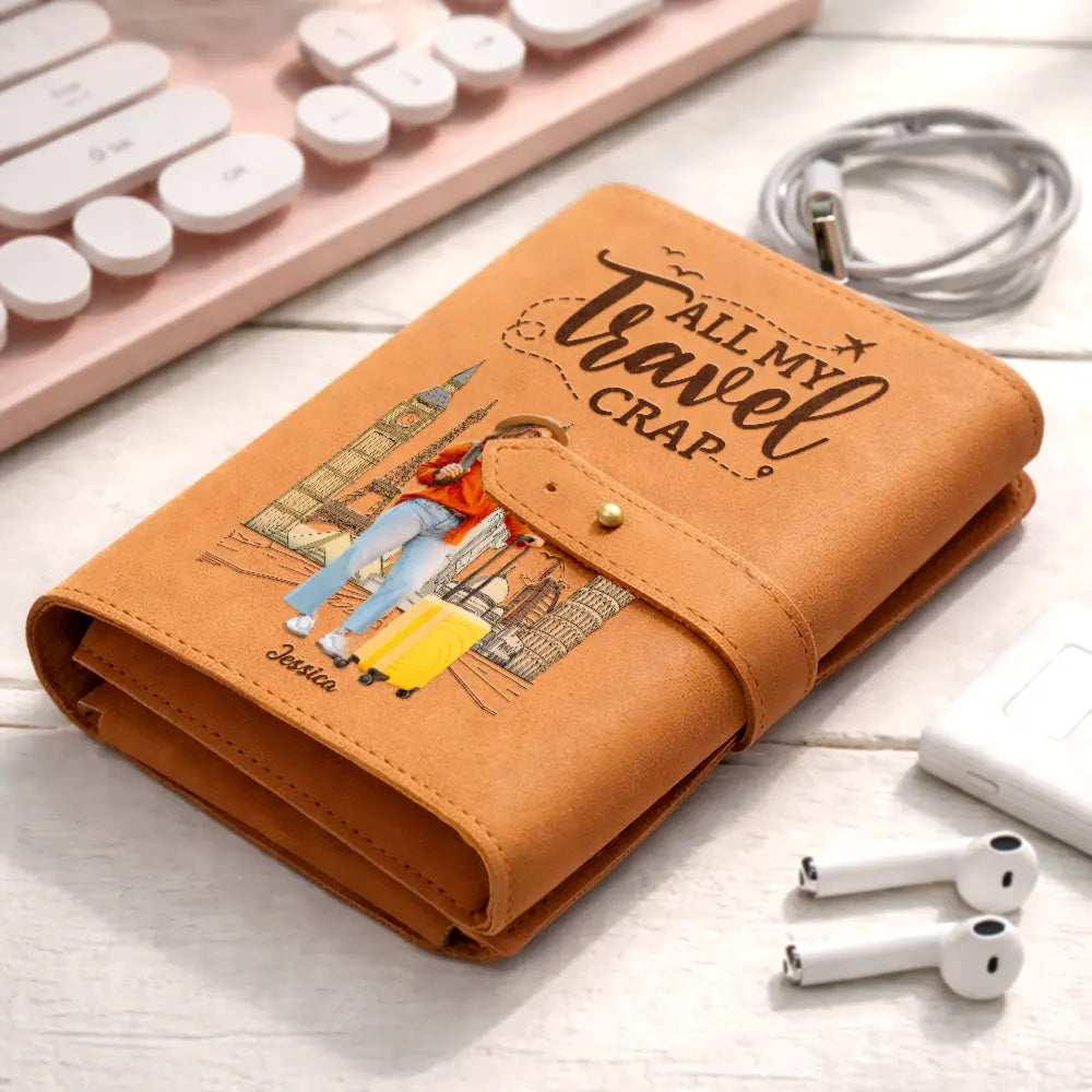 Gift For Yourself,Gift For Women,Gift For Men,Travel,Happy,Custom Photo - Custom Photo All My Travel Crap - Personalized Leather Cable Bag