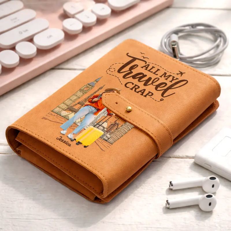 Gift For Yourself,Gift For Women,Gift For Men,Travel,Happy,Custom Photo - Custom Photo All My Travel Crap - Personalized Leather Cable Bag