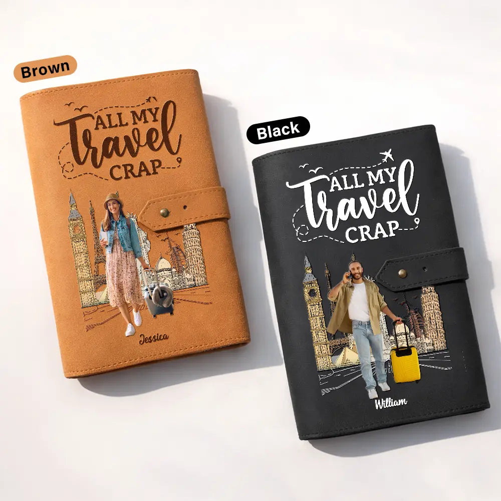 Gift For Yourself,Gift For Women,Gift For Men,Travel,Happy,Custom Photo - Custom Photo All My Travel Crap - Personalized Leather Cable Bag