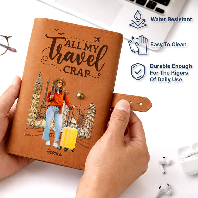 Gift For Yourself,Gift For Women,Gift For Men,Travel,Happy,Custom Photo - Custom Photo All My Travel Crap - Personalized Leather Cable Bag