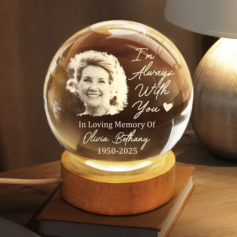 Memorial,Family,Parents,Gift For Grandparents,Sad - Custom Photo Always And Forever In Our Hearts - Personalized Crystal Globe Lamp