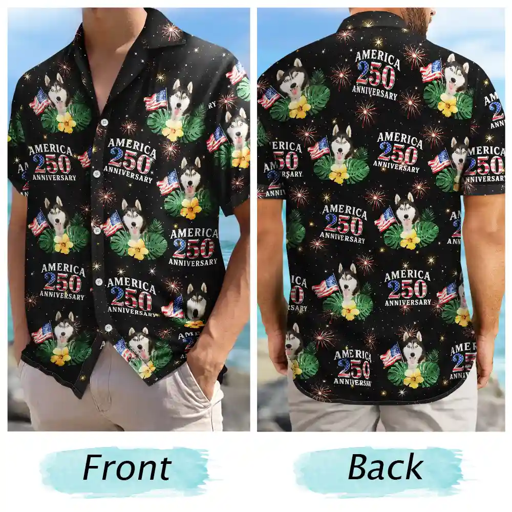 America 250th,Custom Photo,Independence Day,Summer,Pet Lovers,Playful,Remove BG Photo - Custom Photo America 250 Anniversary Dog Cat Pet - Personalized Hawaiian Shirt