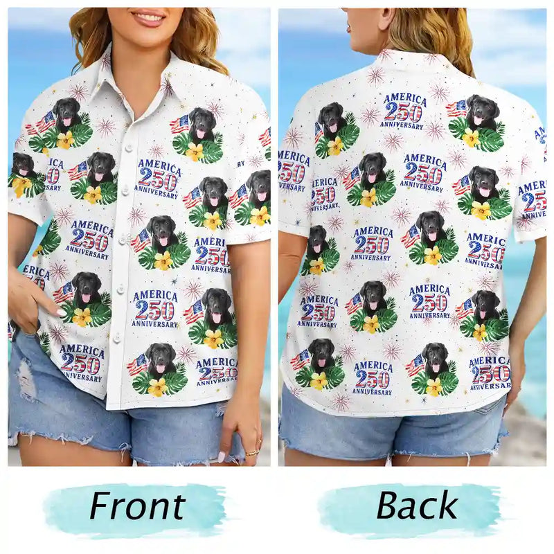 America 250th,Custom Photo,Independence Day,Summer,Pet Lovers,Playful,Remove BG Photo - Custom Photo America 250 Anniversary Dog Cat Pet - Personalized Hawaiian Shirt