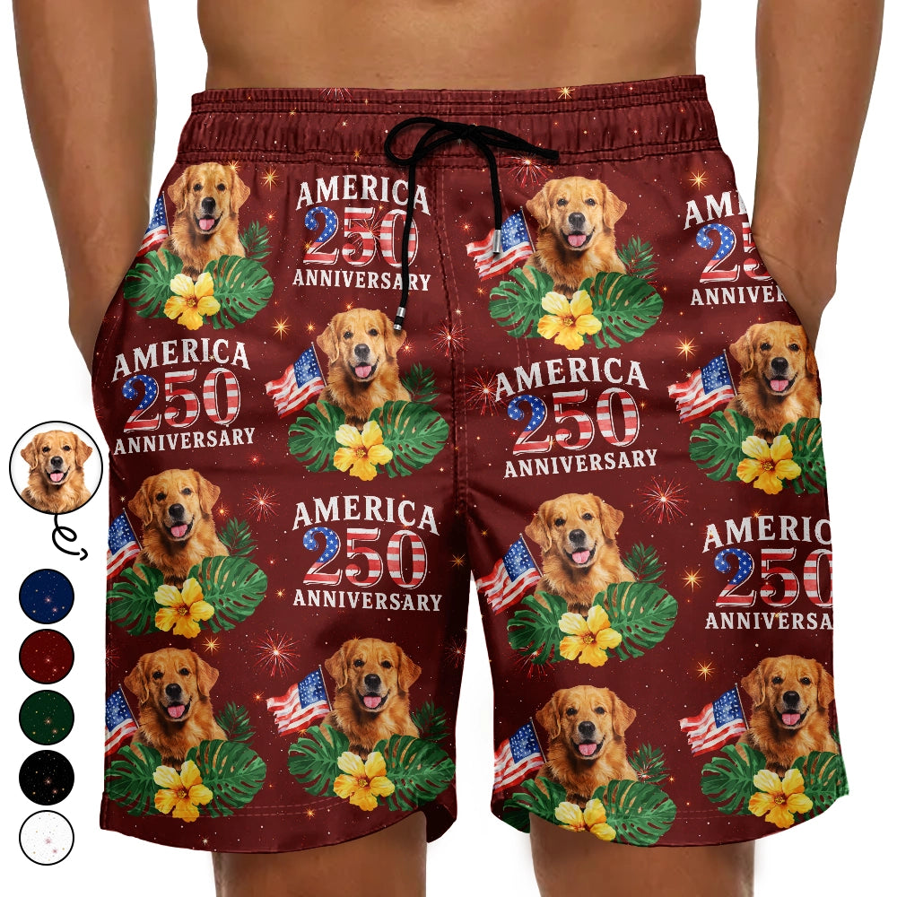 Custom Photo America 250 Anniversary Dog Cat Pet - Personalized Unisex Beach Shorts