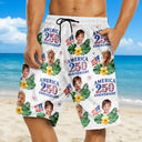America 250th, Custom Photo, Independence Day, Summer, Pet Lovers, Playful, Remove BG Photo - Custom Photo America 250 Anniversary Dog Cat Pet - Personalized Unisex Beach Shorts