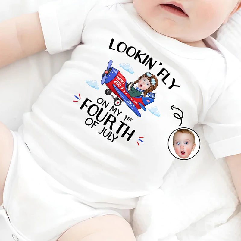 Gift For Kids,Gift For Grandkids,New baby,America 250th,Photo,Playful - Custom Photo America 250 Lookin' Fly Baby - Personalized Baby Onesie