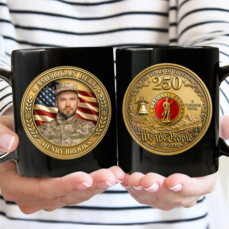 America 250th, Custom Photo, Independence Day, Family, Proud, Remove BG Photo - Custom Photo American Hero 250 Years Of Freedom - Personalized Black Mug