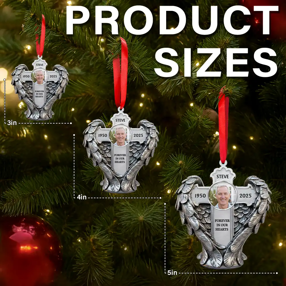 Christian, Family, Memorial, Christmas - Custom Photo Angel Wings Are Always With You - Personalized Metal Ornament