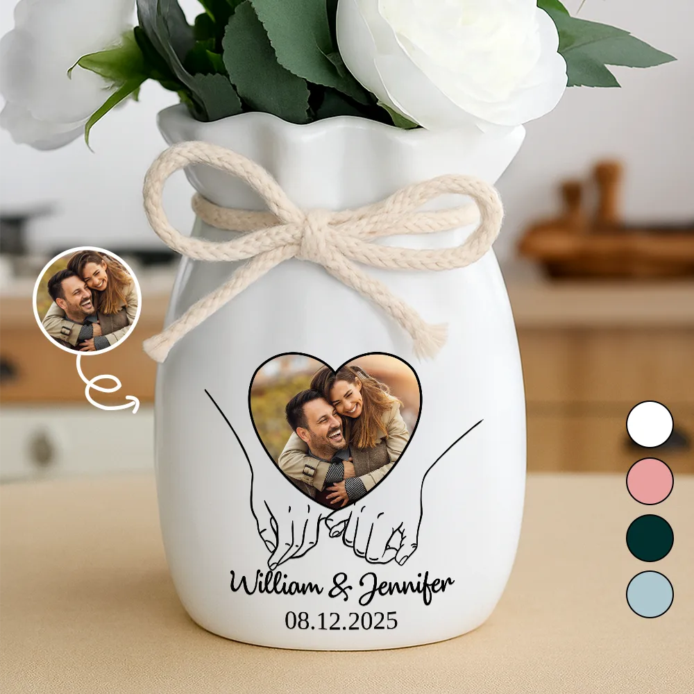 Gift For Couples,Gift For Husband,Gift For Wife,Gift For Boyfriend,Gift For Girlfriend,Love,Custom Photo - Custom Photo Anniversary Couple - Personalized Ribbon Tie Flower Vase