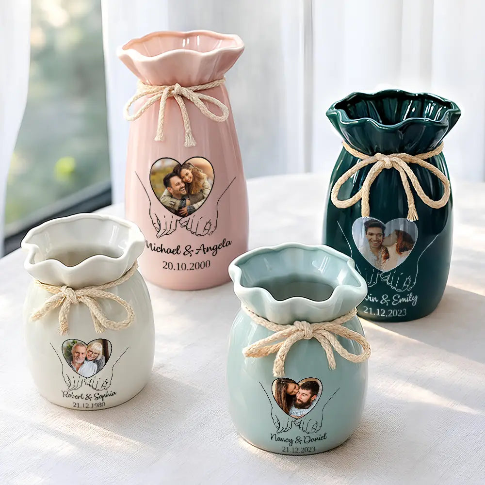 Gift For Couples,Gift For Husband,Gift For Wife,Gift For Boyfriend,Gift For Girlfriend,Love,Custom Photo - Custom Photo Anniversary Couple - Personalized Ribbon Tie Flower Vase