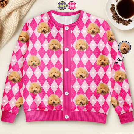 Custom Photo Argyle Plaid Pet Face - Personalized Cardigan