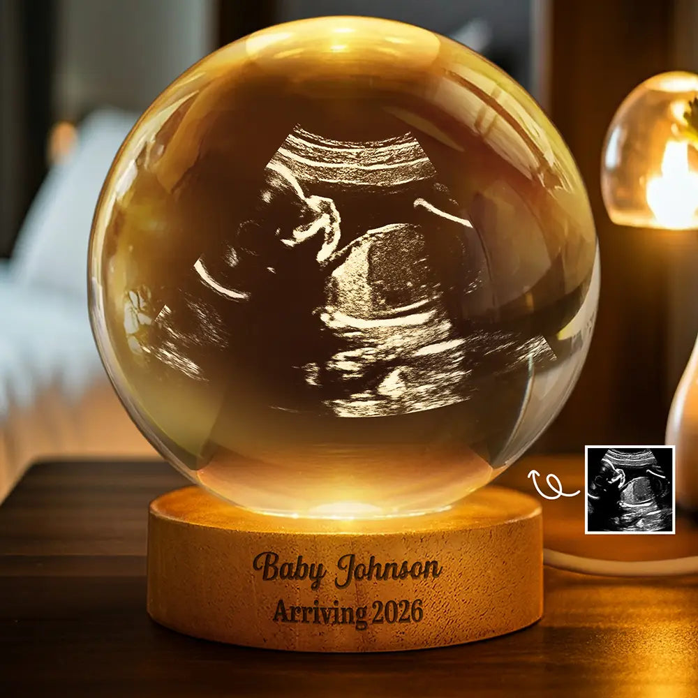 Custom Photo Baby Expecting Ultrasound Photo Baby Announcement - Personalized Crystal Globe Lamp
