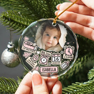 Custom Photo Baby First Christmas - Personalized Circle Glass Ornament