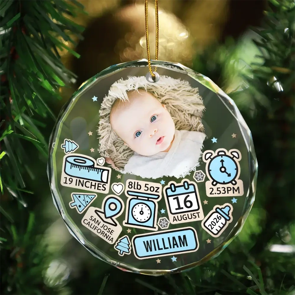 Custom Photo Baby First Christmas - Personalized Circle Glass Ornament