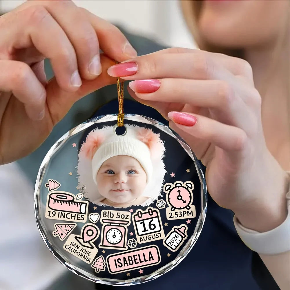 Custom Photo Baby First Christmas - Personalized Circle Glass Ornament