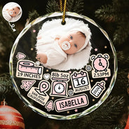 Custom Photo Baby First Christmas - Personalized Circle Glass Ornament