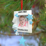 Custom Photo, Christmas, New baby, Family, Happy - Custom Photo Baby First Christmas - Personalized Embossed Ceramic Ornament