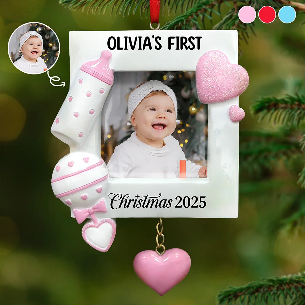 Custom Photo Baby First Christmas - Personalized Embossed Ceramic Ornament