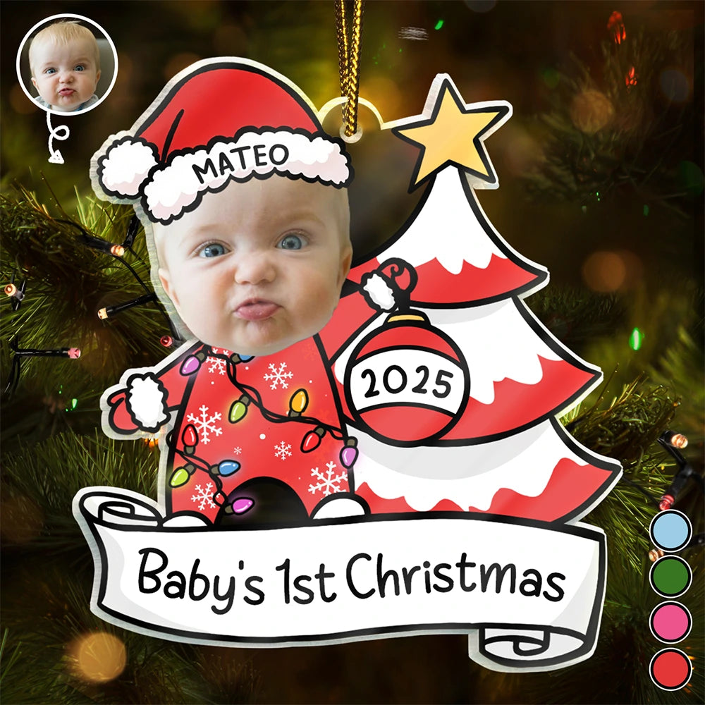 Custom Photo Baby First Christmas Funny - Personalized Custom Shaped Acrylic Ornament