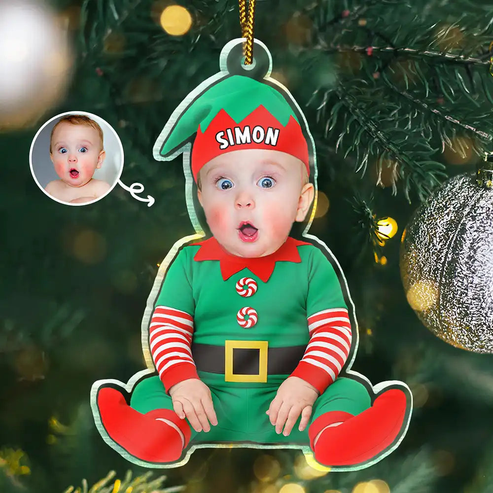 Custom Photo Baby Newborn In Elf Costume - Personalized Custom Shaped Acrylic Ornament