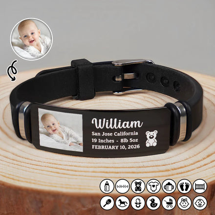 Custom Photo Baby Newborn Information - Personalized Wristband Bracelet