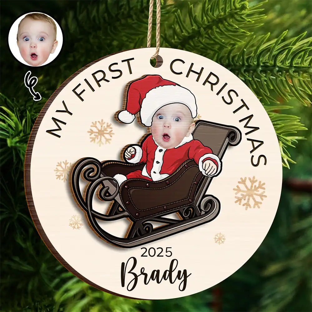 Custom Photo Baby's First Christmas Costumes - Personalized 2-Layered Wooden Ornament
