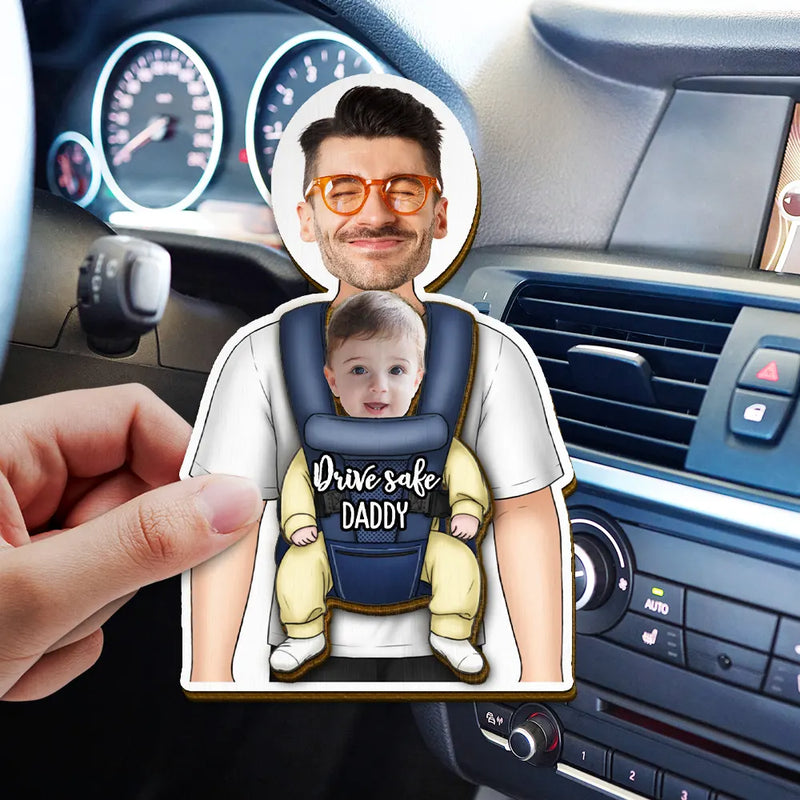 Gift For Husband,Gift For Yourself,Gift For Men,Parents,Gift For Grandpa,Gift For Father,New Dad,New baby,Happy - Custom Photo Babywearing Dad Drive Safe - Personalized Custom Shaped Car Visor Clip