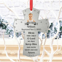 Christmas, New baby - Custom Photo Baptism Cross God Bless This Child - Personalized Metal Ornament