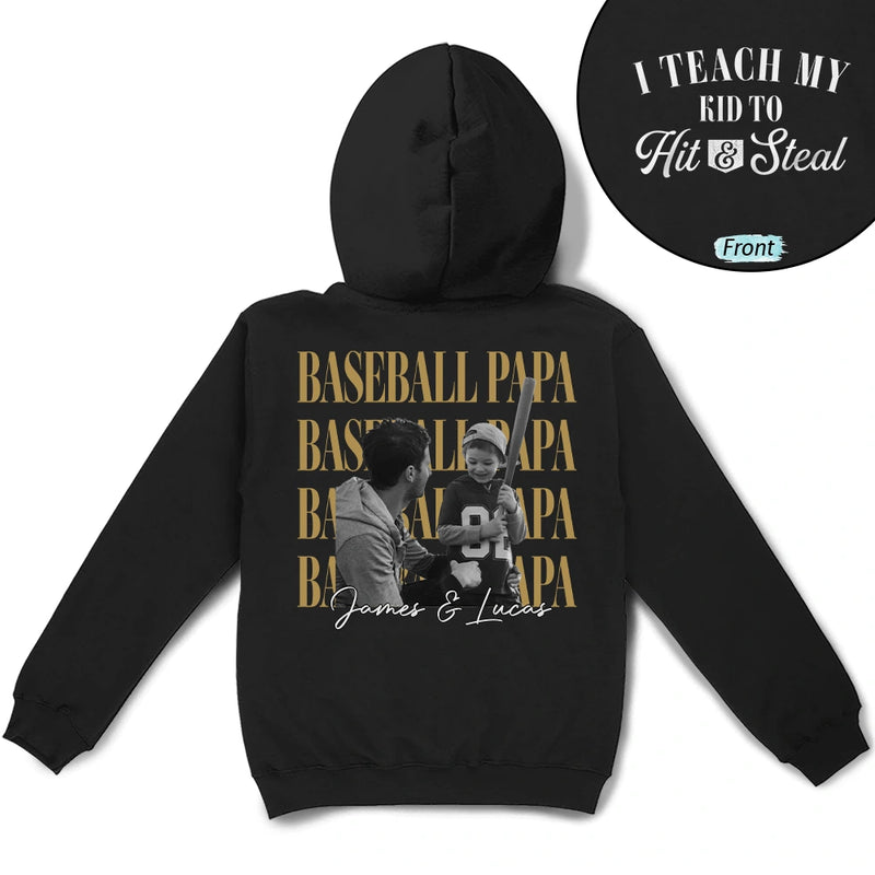 Gift For Father,Gift For Grandpa,Baseball,Non-Eng,Photo,Proud - Custom Photo Baseball Dad Vintage Hit And Steal - Personalized T Shirt