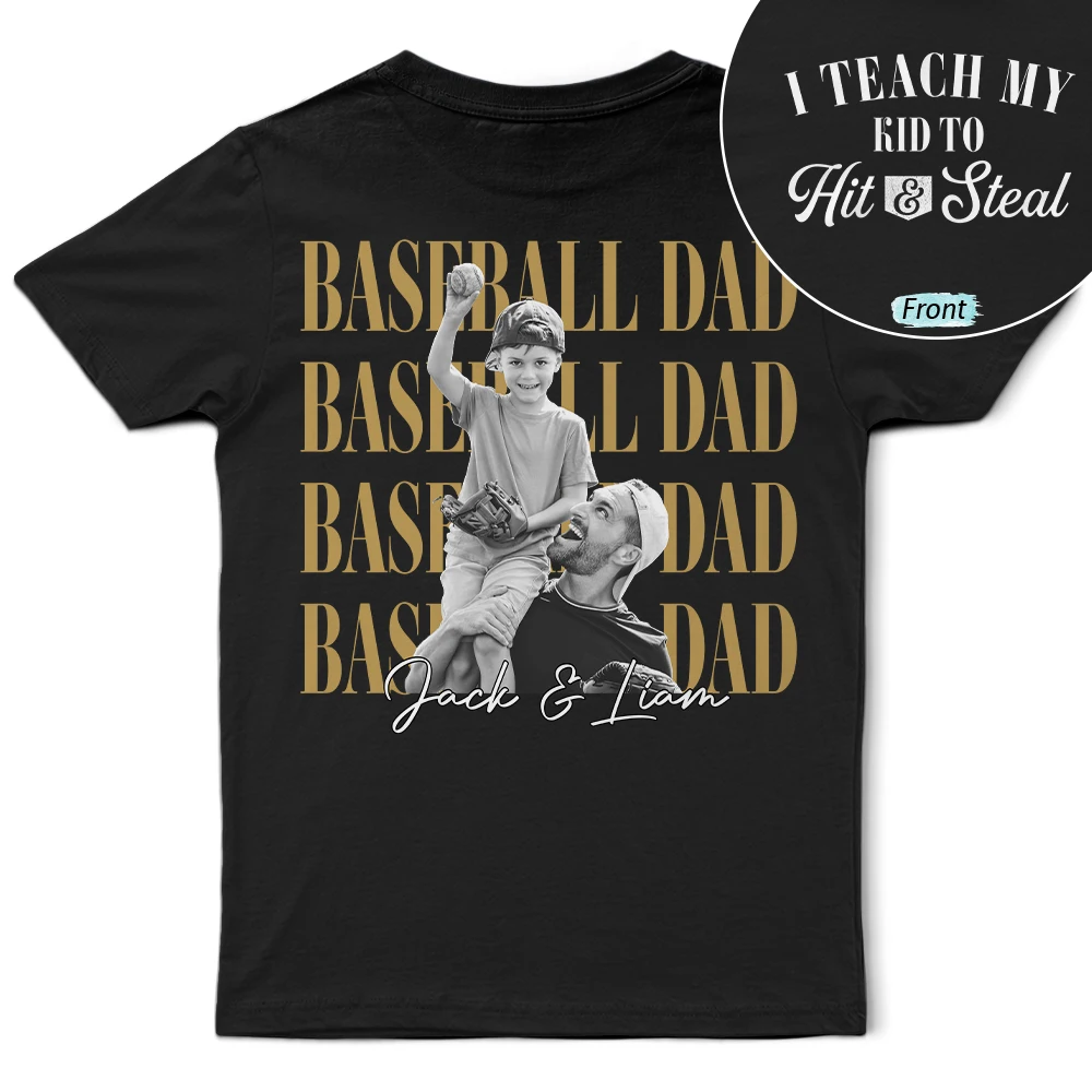 Gift For Father,Gift For Grandpa,Baseball,Non-Eng,Photo,Proud - Custom Photo Baseball Dad Vintage Hit And Steal - Personalized T Shirt